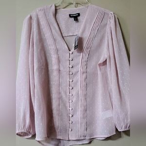 Petite Women's Pink sheer long sleeved blouse